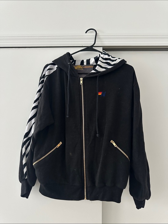 Aviator Nation Jackets & Blazers - Women’s Aviator Nation Black Zip-Up Hoodie with Zebra Accents